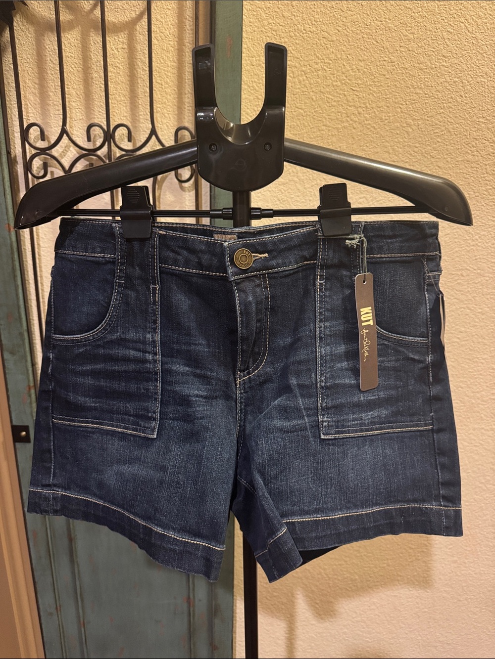 Kut from the Kloth Dark Wash Denim Patch Pocket Shorts